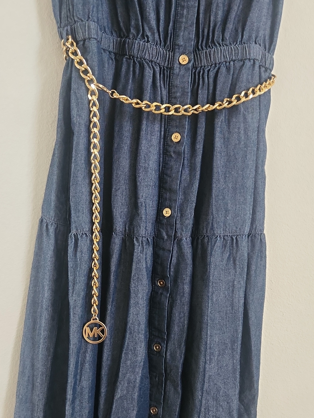 Michael Kors Women's Chain-Belt Tiered Shirtdress Indigo Rinse - Picture 3 of 6